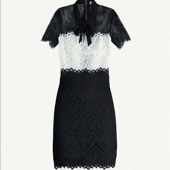sandro black and white dress SANDRO TWO-TONE LACE MINI DRESS